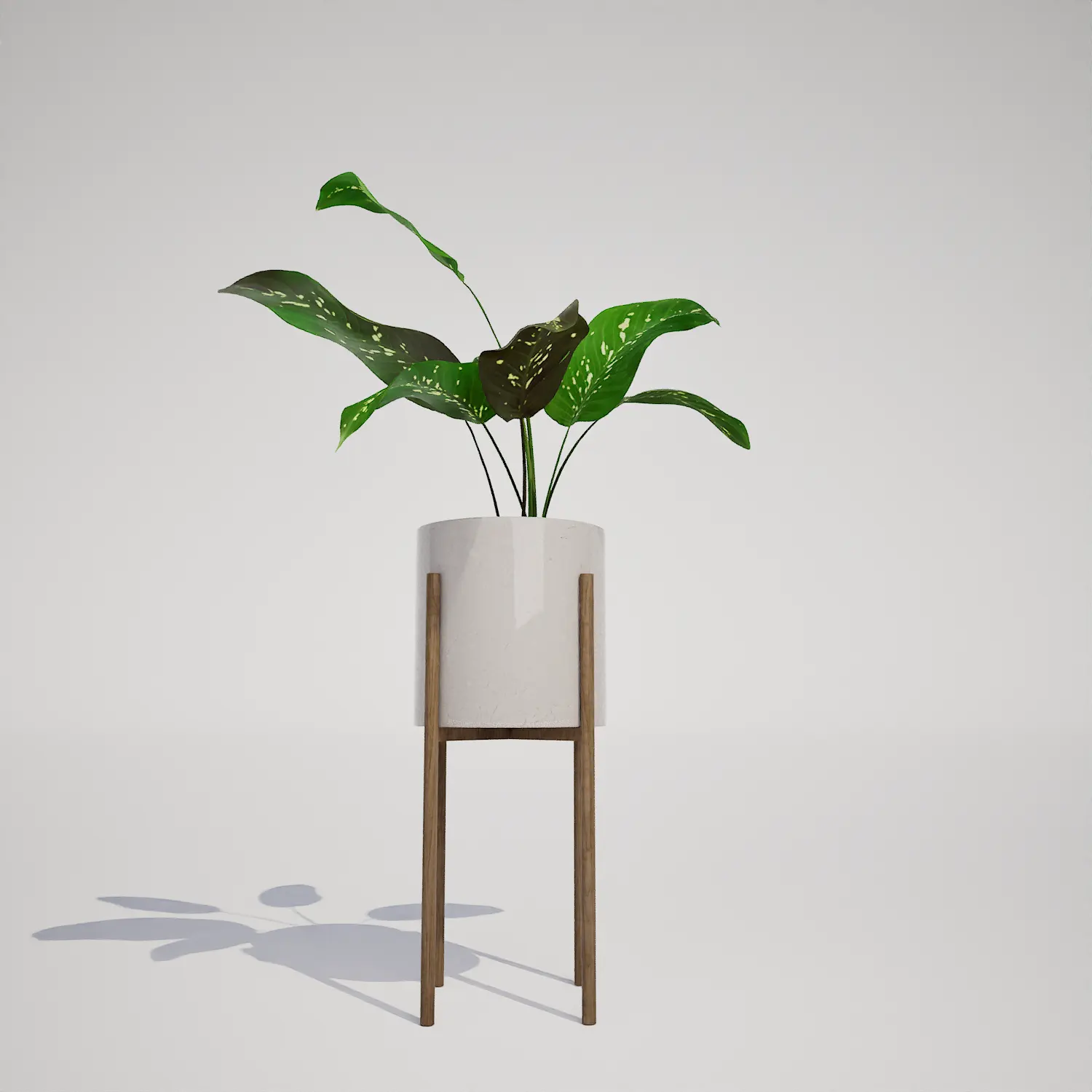 Free Potted Houseplant on Mid-Century Stand 3D Asset